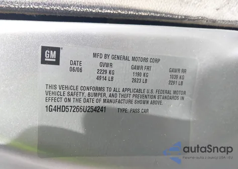 2006 Buick Lucerne Cxl from USA, damaged, VIN 1G4HD57266U254241